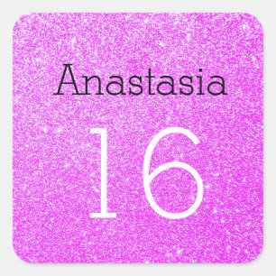 Adesivo Quadrado Brilhantes de brilho preto e roxo com 16 nomes