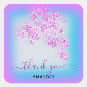 Adesivo Quadrado Brilho Azul Rosa Obrigado Nome Doce 16º