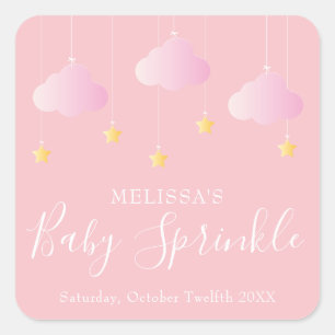 Adesivo Quadrado Brilho brilhante estrelinha baby shower rosa