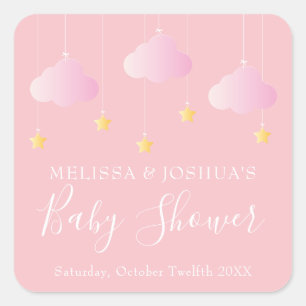 Adesivo Quadrado Brilho brilho estrelinha baby shower rosa suave
