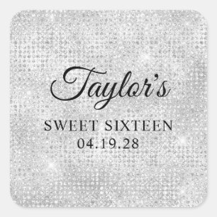 Adesivo Quadrado Brilho de Disco Prata Branco Sweet Sixteen