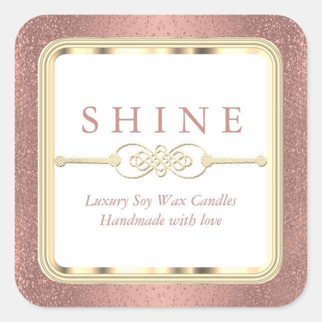 Adesivo Quadrado Brilho Dourado Rosa e Branco (Frente)