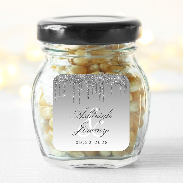 Adesivo Quadrado Brilho Gota de Brilho Ombre Rótulo Casamento Prata (Criador carregado)