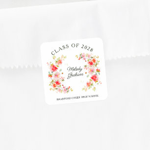 Adesivo Quadrado Brilho Rosa Laranja Vermelho Floral Turma de Gradu