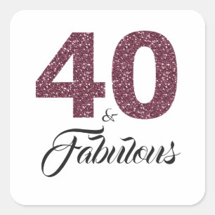 Adesivo Quadrado Brilho roxo 40 e aniversário de 40 anos fabuloso