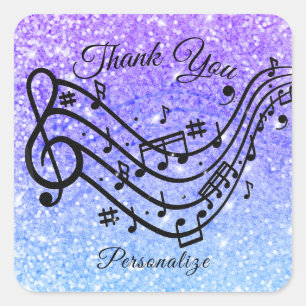 Adesivo Quadrado Brilho Roxo Azul Música Agradecimento Personalizad