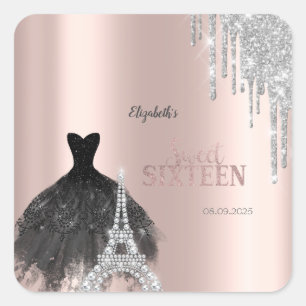 Adesivo Quadrado Brilhos, Vestido, Torre Eiffel Sweet 16