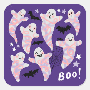 Adesivo Quadrado Brincadeira de Halloween Bates roxos