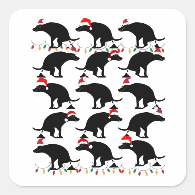 Adesivo Quadrado Brincadeira de Natal Cachorros Pooping (Frente)