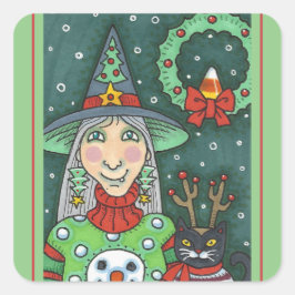 ADESIVO QUADRADO BRINCADEIRA DE NEVE, GATO PRETO XMAS HALLOWEEN