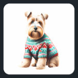 Adesivo Quadrado Brincadeira Molhada Brincada Roda Terrier Christma<br><div class="desc">Cartão engraçado com um legal Terrier com revestimento suave em um suéter de Natal feio para seus envelopes de cartão ou apenas para diversão. Encontre nossos ornamentos de placas correspondentes e outros produtos em nosso compro. Notem, quaisquer produtos com temática animal vendidos do compro Pws Charming nos ajudam a fazer...</div>