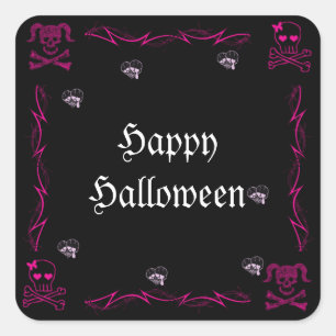 Adesivo Quadrado Brincadeira Rosa Gótica Halloween