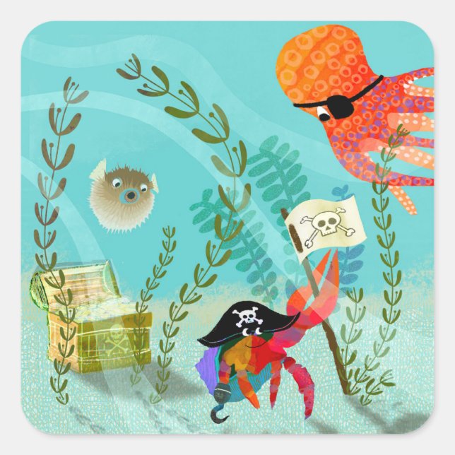 Adesivo Quadrado Brincadeiras, Amigos do Oceano, Papelão (Frente)