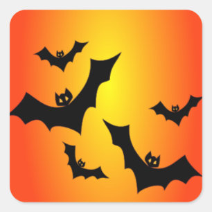 Adesivo Quadrado Brincadeiras de Halloween em amarelo e laranja