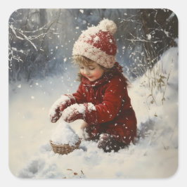 Adesivo Quadrado Brincando na neve