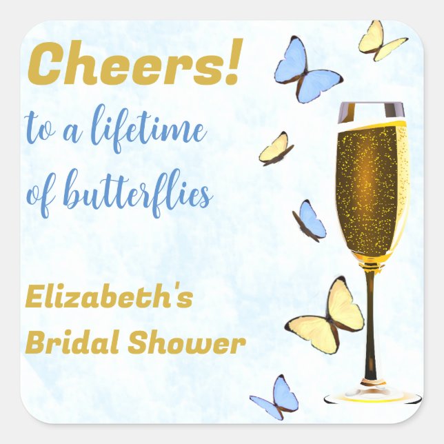Adesivo Quadrado Brinde a Uma Vida de Borboletas Chá de Noiva (Frente)