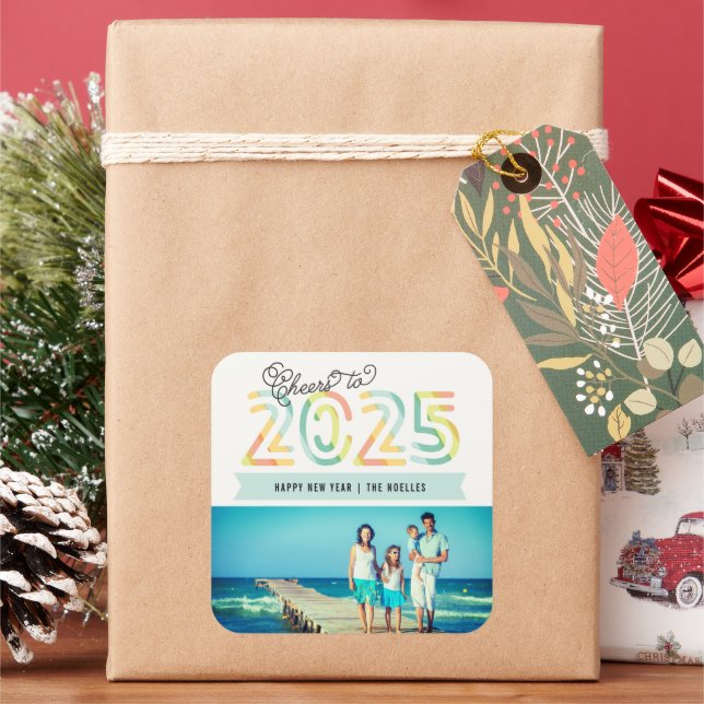 Adesivo Quadrado Brindemos a 2025 Listras de Cítricos Feliz Ano Nov (Feriado)