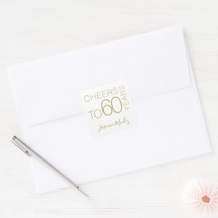 Adesivo Quadrado Brindemos a 60 anos Ouro Branco Chic Elegante