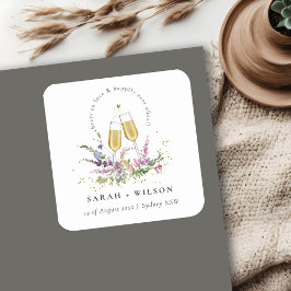 Adesivo Quadrado Brindes ao Amor Taças de Vinho Douradas Florais Ca