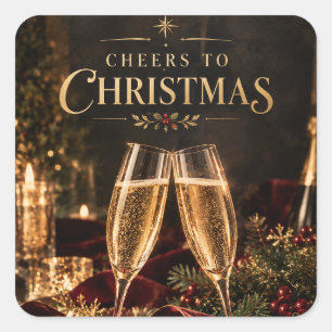 Adesivo Quadrado Brindes de Natal Elegantes para Champanhe de Natal