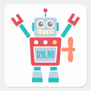 Adesivo Quadrado Brinquedo bonito do robô do vintage para miúdos