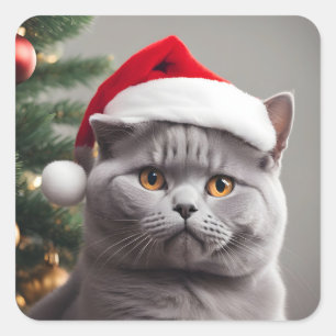 Adesivo Quadrado British Shorthair Christmas