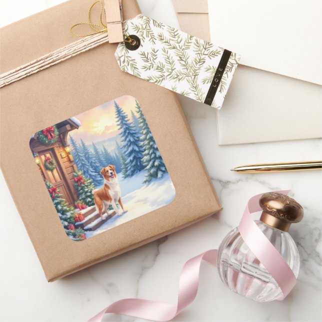 Adesivo Quadrado Brittany Rustic Cabin Christmas Winter Art (Presentear)
