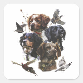 Adesivo Quadrado Brittany Spaniels , Estação de Caça de Pássaros