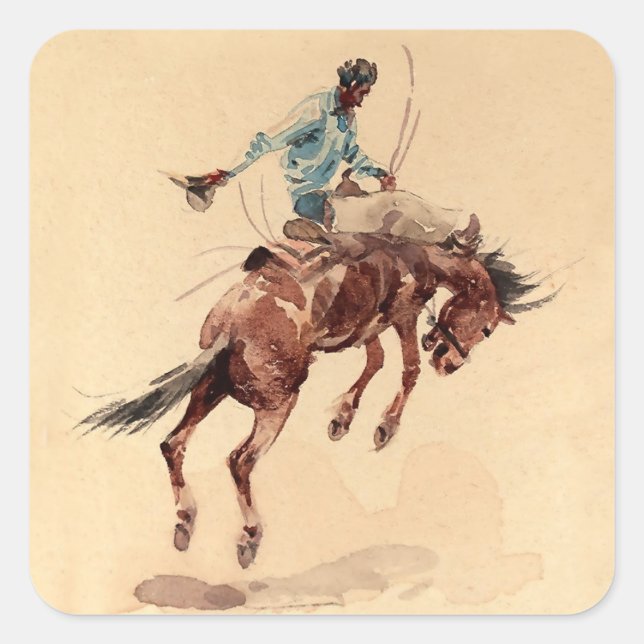 Adesivo Quadrado Bronc Rider 2 por Edward Borein (Frente)