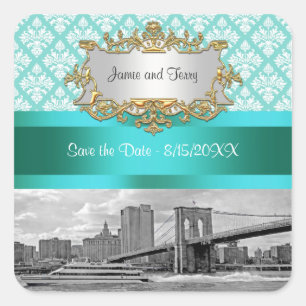 Adesivo Quadrado Brooklyn Bridge Turquoise What Damask Data de Salv