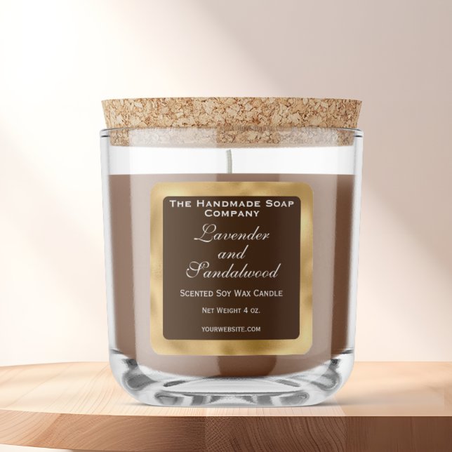 Adesivo Quadrado Brown and Gold Foil Candle Label (Criador carregado)