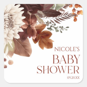 Adesivo Quadrado Brown Burgundy Baby In Bloom Floral Chá de fraldas