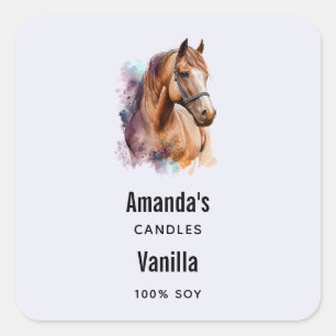Adesivo Quadrado Brown Horse Head in Watercolor Canders Business