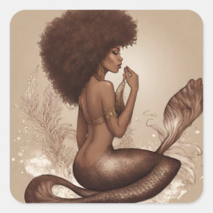 Adesivo Quadrado Brown Smermaid Afro Art Impressão