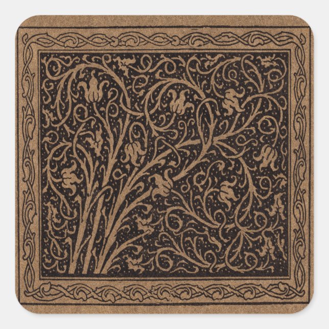 Adesivo Quadrado Brown Tooling Leather Art Nouveau Floral (Frente)