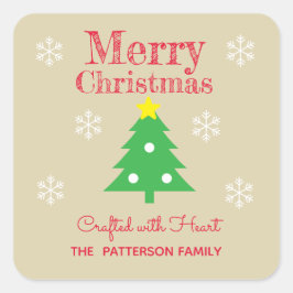 Adesivo Quadrado Brown Wood Christmas Red Text Green Tree Creative 