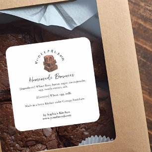 Adesivo Quadrado Brownie Aquarela Minimalista Padaria Ingrediente
