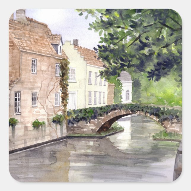 Adesivo Quadrado Bruges Watercolor Painting por Farida Greenfield (Frente)