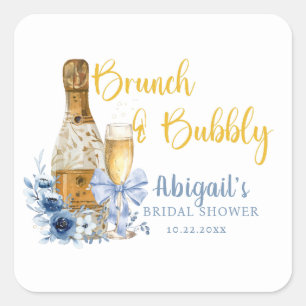Adesivo Quadrado BRUNCH & BUBBLY Floral Azul Chá de Noiva