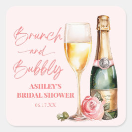 Adesivo Quadrado Brunch e Bubbly Mimosa Champanhe Bridal Shower