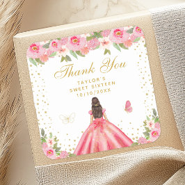 Adesivo Quadrado Brunette Hair Princesa Doce Floral Rosa Dezesseis