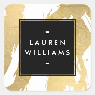 Adesivo Quadrado Brushstrokes Dourados do falso abstrato no branco