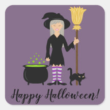 Bruxa Com Um Gato & Texto Feliz Halloween