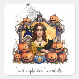 Adesivo Quadrado Bruxa de Halloween com citação