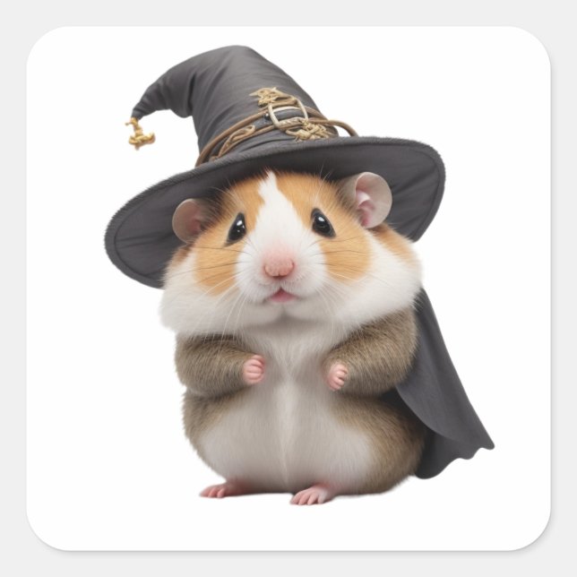 Adesivo Quadrado Bruxa de Hamster Fofa (Frente)