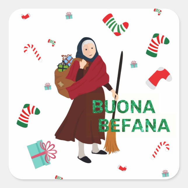 Adesivo Quadrado bruxa de natal buona Befana (Frente)