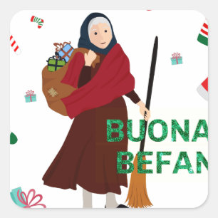 Adesivo Quadrado bruxa de natal buona Befana
