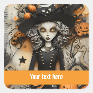 Adesivo Quadrado Bruxa do Halloween