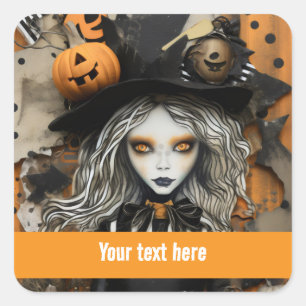 Adesivo Quadrado Bruxa do Halloween