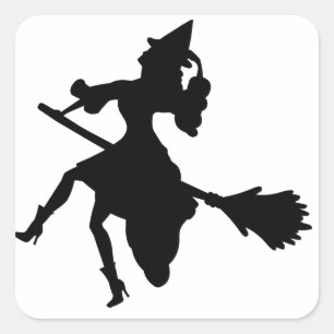 Adesivo Quadrado Bruxa em um Brromstick